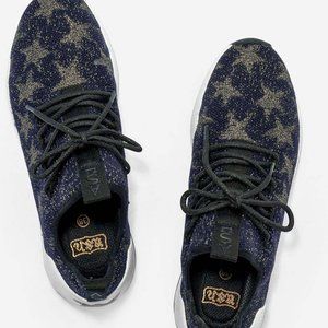 Ash Womens Blue Gold Jaguar Star Metallic Knit Platform Sneakers